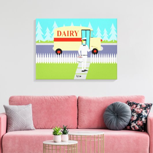 Retro kleine stad melkman uitgerekte canvas print (Insitu (Woonkamer))