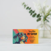 Retro Kleur Hond Huisdier Zittend Visitekaartje (Staand voorkant)