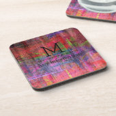 Retro Kleur Houtnerf Textuur Monogram #2 Drankjes Onderzetter (Linkerzijde)