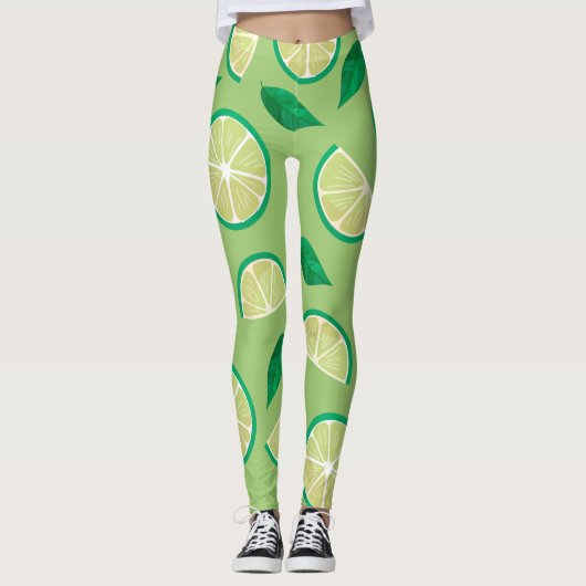 retro kleur l Lemon Groen motief Leggings (Voorkant)