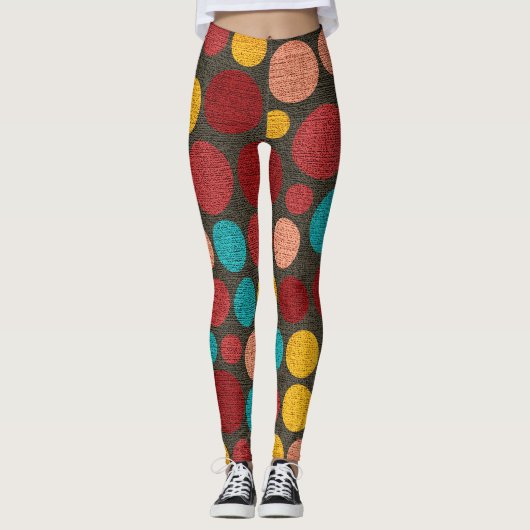 Retro Kleur Polka Dots Patroon #5 Leggings (Voorkant)