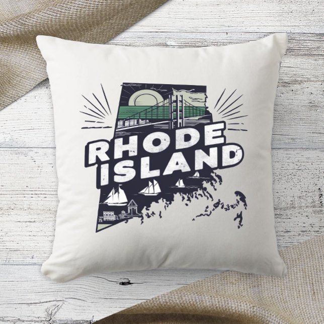 Retro kleur Rhode Island thuisstaat Kussen (Creator heeft geüpload)