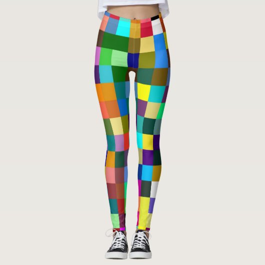 Retro kleur vierkantjes patroon #15 leggings (Voorkant)