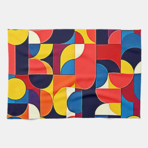 Retro Kleurblok Geometrie Kunst Theedoek