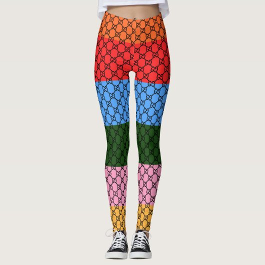 Retro Kleurblok Monogram Leggings (Voorkant)