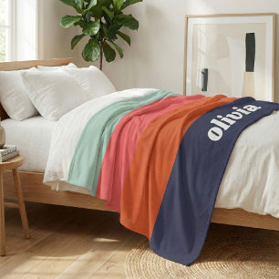 Retro Kleurblok Navy Blauwe Roze Gepersonaliseerde Fleece Deken