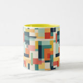 Retro kleurblokken Abstract Mid Century Modern Tweekleurige Koffiemok (Center)