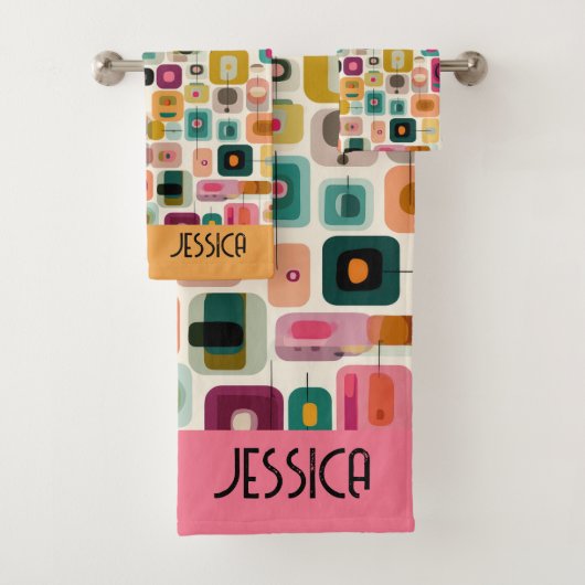 RETRO kleurblokken Mid Century geometrische naam Bad Handdoek (Insitu)