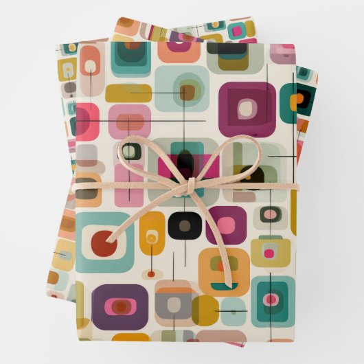 RETRO kleurblokken midden eeuw geometrisch patroon Inpakpapier Vel (In situ)