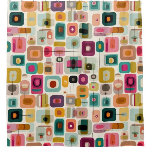 RETRO kleurblokken midden eeuw moderne geometrisch Douchegordijn (Voorkant)