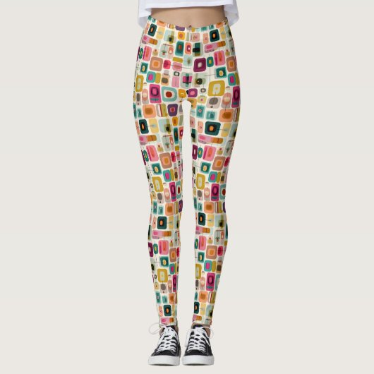 RETRO kleurblokken midden eeuw moderne geometrisch Leggings (Voorkant)