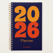 Retro Kleuren Blauw en Sinaasappel Naam 2025 Planner (Voorkant)