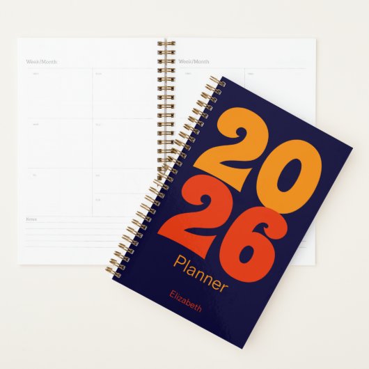 Retro Kleuren Blauw en Sinaasappel Naam 2025 Planner (Display)