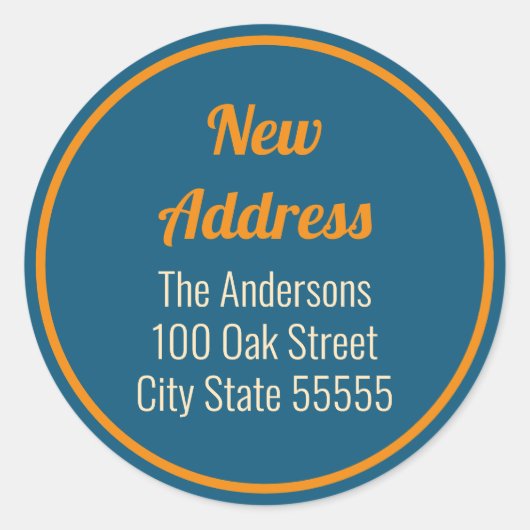 Retro Kleuren Blauw Sinaasappel Beige Bewegende Aa Ronde Sticker (Voorkant)