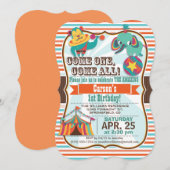 Retro Kleuren Circus Dieren Verjaardagsfeest Kaart (Voorkant / Achterkant)