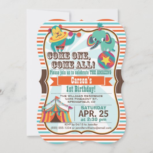 Retro Kleuren Circus Dieren Verjaardagsfeest Kaart (Voorkant)