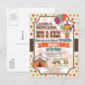 Retro Kleuren Circus Puppy Verjaardagsfeest Uitnodiging Briefkaart (Voorkant / Achterkant)