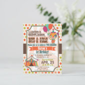 Retro Kleuren Circus Puppy Verjaardagsfeest Uitnodiging Briefkaart (Staand voorkant)