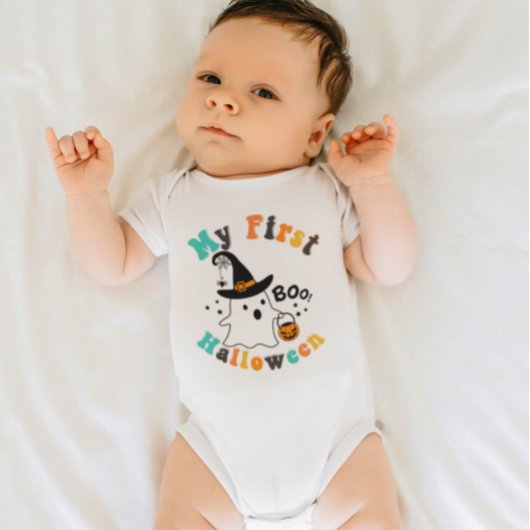 Retro kleuren Cute Boo Ghost Mijn eerste halloween Romper