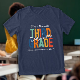Retro Kleuren Derde Klas Leraar Naam Toevoegen Tri-Blend Shirt