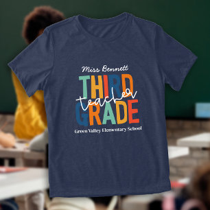 Retro Kleuren Derde Klas Leraar Naam Toevoegen Tri-Blend Shirt