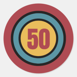 Retro Kleuren en Cirkels 50e Verjaardag Uitnodigin Ronde Sticker