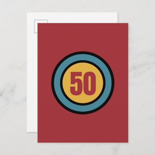 Retro Kleuren en Cirkels 50e Verjaardag Uitnodigin Uitnodiging Briefkaart (Voorkant / Achterkant)