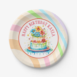 Retro Kleuren en Verjaardagsfeest Papieren Bordje