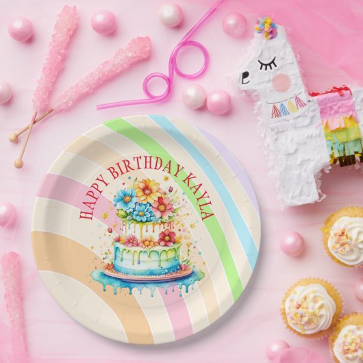 Retro Kleuren en Verjaardagsfeest Papieren Bordje (Feest)