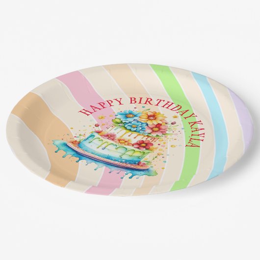 Retro Kleuren en Verjaardagsfeest Papieren Bordje (Gekanteld)