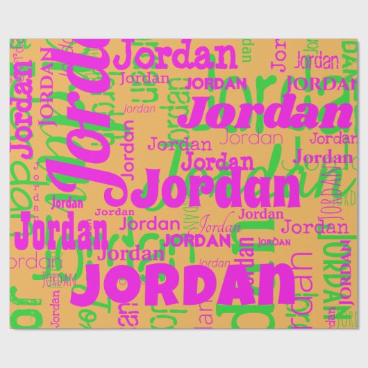 Retro Kleuren Herhalende Naam Sinaasappel Heet Roz Cadeaupapier (Vlak)