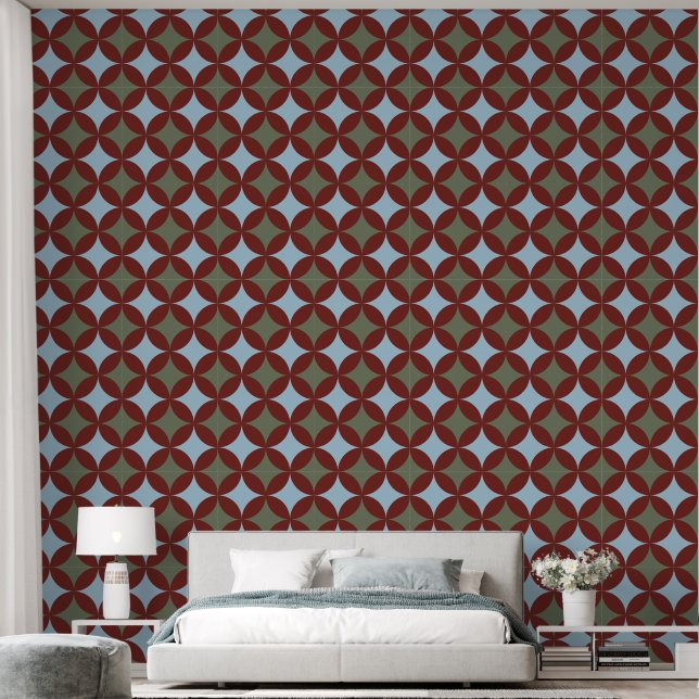Retro kleuren midden eeuw moderne cirkels behang (Slaapkamer)