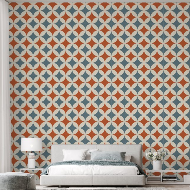 Retro kleuren midden eeuw moderne cirkels behang (Slaapkamer)