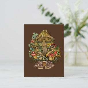 Retro  kleuren Mushroom & Moth Art Briefkaart