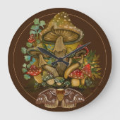 Retro kleuren Mushroom & Moth Art Grote Klok (Voorkant)