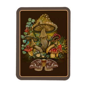 Retro kleuren Mushroom & Moth Art Magneet