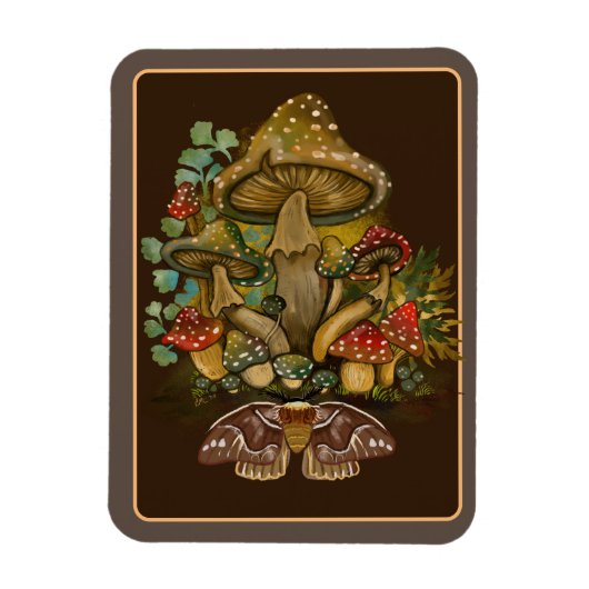 Retro kleuren Mushroom & Moth Art Magneet (Verticaal)