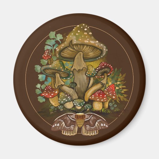 Retro kleuren Mushroom & Moth Art Magneet (Voorkant)