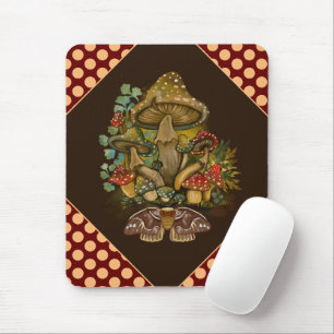 Retro kleuren Mushroom & Moth Art Muismat