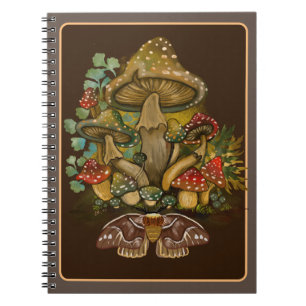 Retro kleuren Mushroom & Moth Art Notitieboek