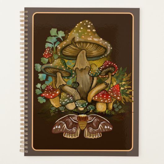 Retro  kleuren Mushroom & Moth Art Planner (Voorkant)