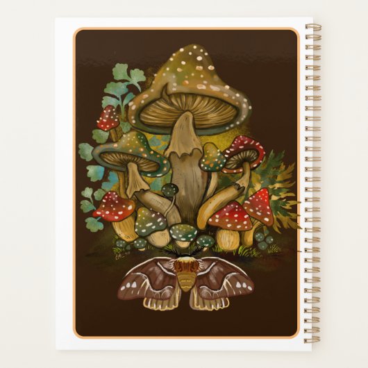 Retro  kleuren Mushroom & Moth Art Planner (Achterkant)