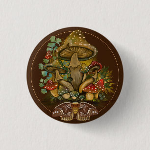 Retro kleuren Mushroom & Moth Art Ronde Button 3,2 Cm