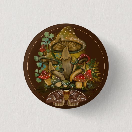 Retro kleuren Mushroom & Moth Art Ronde Button 3,2 Cm (Voorkant)