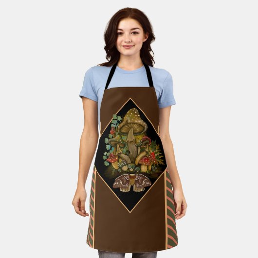 Retro  kleuren Mushroom & Moth Art Schort (Gedragen)