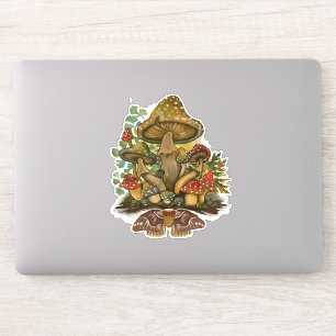 Retro  kleuren Mushroom & Moth Art Sticker