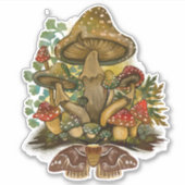 Retro  kleuren Mushroom & Moth Art Sticker (Voorkant)