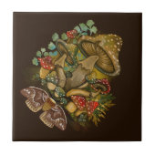 Retro  kleuren Mushroom & Moth Art Tegeltje (Voorkant)