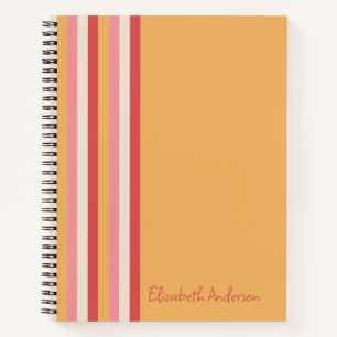 Retro Kleuren Oranje Roze Goud Strepen Meisjesnaam Notitieboek