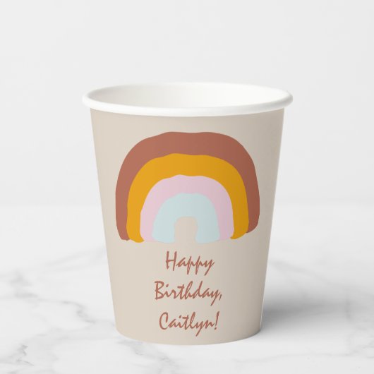 Retro Kleuren Regenboog Doodle Aangepaste Bericht Papieren Bekers (Achterkant)